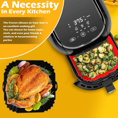 8 Inch Square Silicone Air Fryer Liners (2 Pack) Pink & Grey Reusable Non-Stick Inserts with Handles for Mess-Free Cooking & Heat Resistance – For Airfryer Ninja COSORI Instant Vortex & More