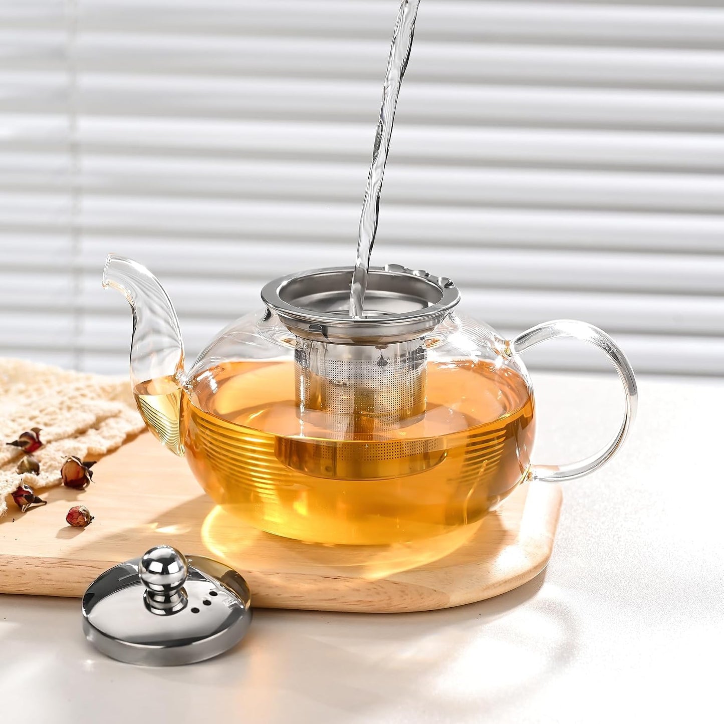 Fox Run Glass Teapot and Infuser, 4 Cup Tea Pot with Smooth Pouring Spout | Easily Brew, Steep & Pour Loose Leaf Tea | 27 Oz Glass Tea Pot With Stainless Steel Infuser Insert | Clear Teapot With Spout