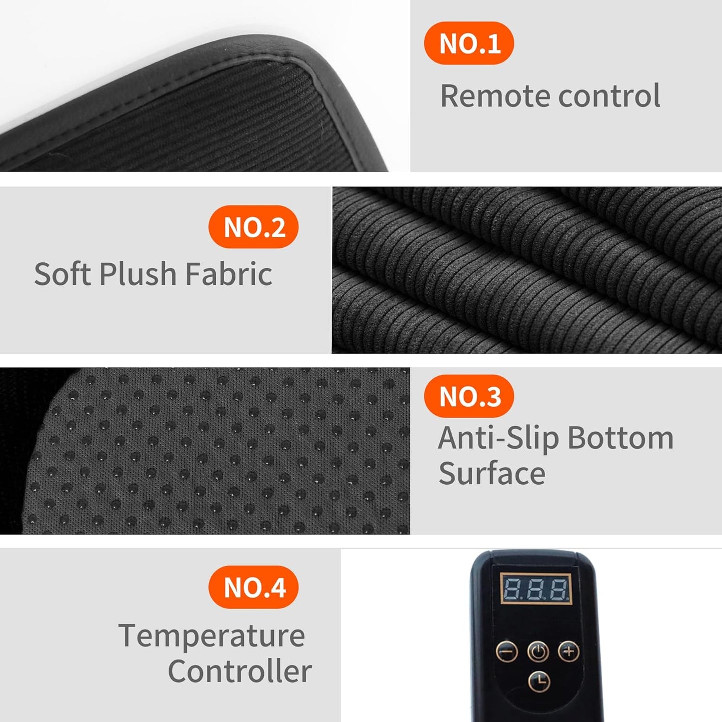 Heated Seat Cushion with 7 Heat Settings & 12-Hour Timer Shut-Off Function Office Chair Pad, Auto Shut-Off Protection, Soft Plush Cover, Non-Slip Bottom for Office Chair & Wheelchair (Black)