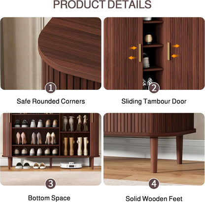 DHH Shoe Storage Cabinet with Sliding Door, 6-Tier Shoe Cabinet with Adjustable Shelves, Modern Freestanding Shoe Storage Organizer for Entryway, Hallway, Living Room (Walnut, 47 ")