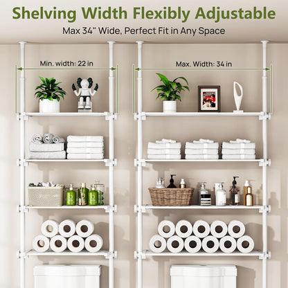 ALLZONE Adjustable Over The Toilet Storage Shelf, 4-Tier Ample Bathroom Organizer and Storage, Tension Mounted Above Toilet Storages Cabinet for Versatility, Fits 66-113 Inch Heights, Black