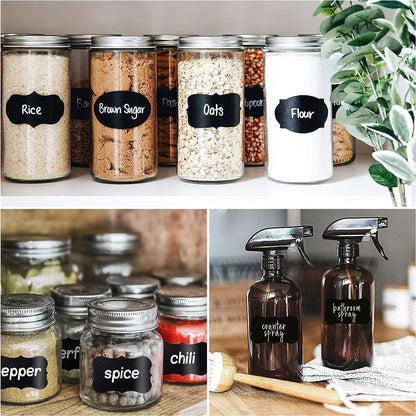 Chalkboard Label 240 Pcs Waterproof Reusable Labels for Food Containers Chalk Sticker Labels with 3 Liquid Chalk Markers for Mason Jars, Parties Decoration, Craft Rooms, Storage, Home, Kitchen
