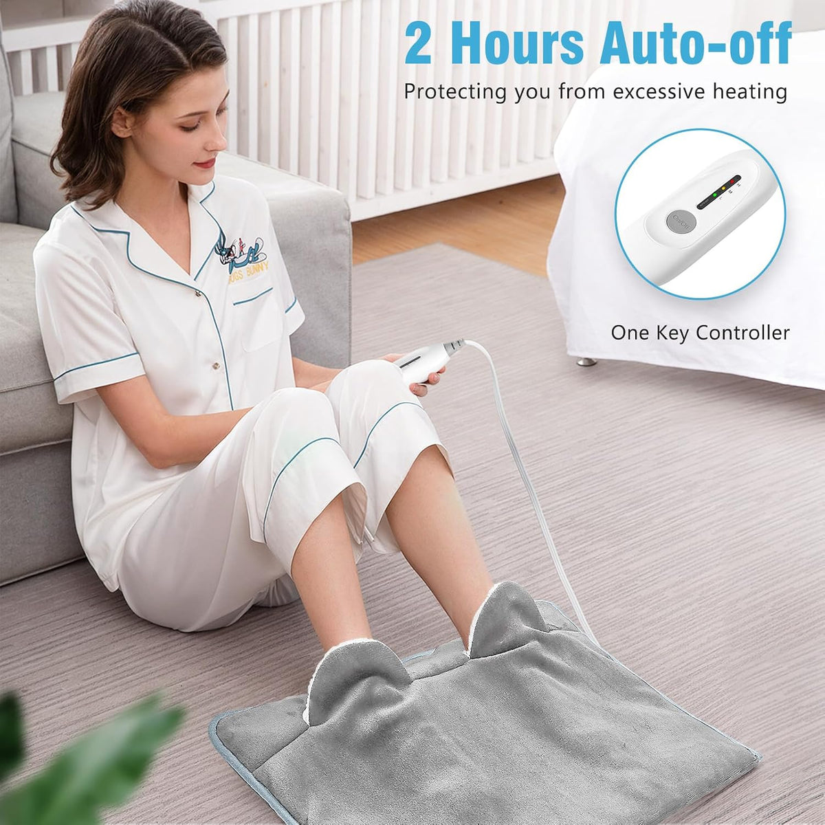 Electric Heated Foot Warmer Soft Flannel Foot Heater with 2h Auto Off & 3 Heat Levels Full Body Use Heating Pad for Feet, Abdomen, Cramps, Pain Relief Pocket Design 16" x 22" Light Grey