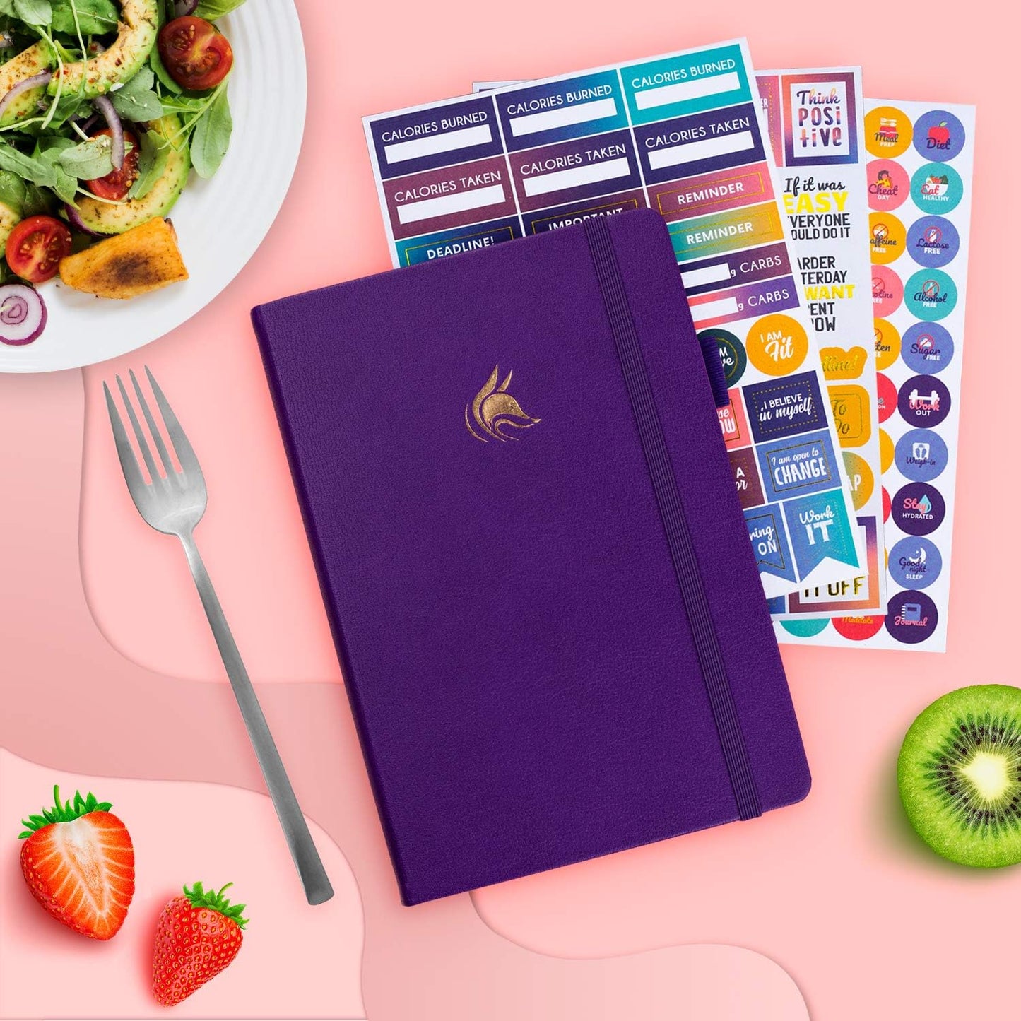 Clever Fox Wellness Planner & Food Journal for Weight Loss, A5 Orange | 5.8"x8.3" nutrition & exercise tracker for women tracking meals, diet & symptom diary, calorie counter notebook, stickers