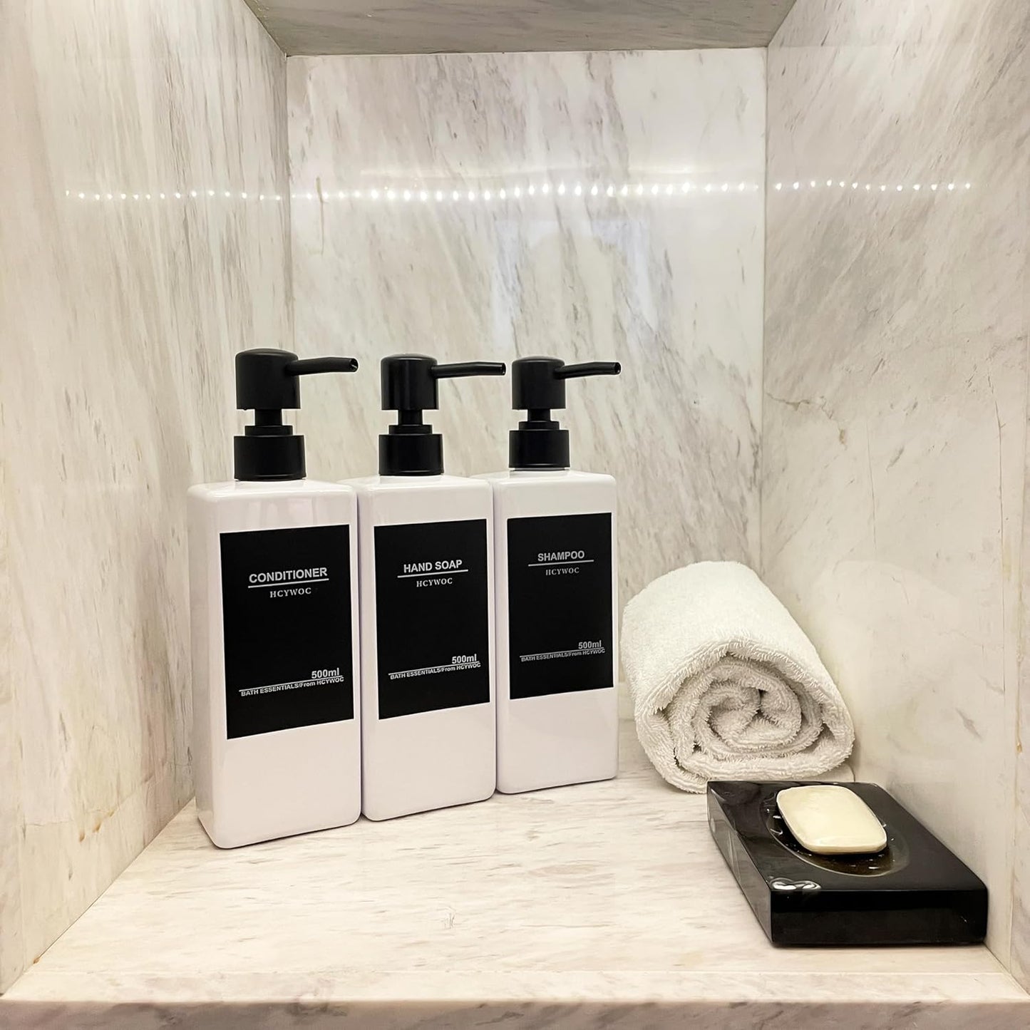 Shampoo Dispenser for Shower Wall, Shampoo and Conditioner Dispenser with 16 Waterproof Labels, No Drill Shower Soap Dispenser Bathroom, Shower Soap Dispenser Wall Mounted 3 Chamber, 17oz,Black | Shampoo Dispenser for Shower Wall, Shower Soap Dispenser