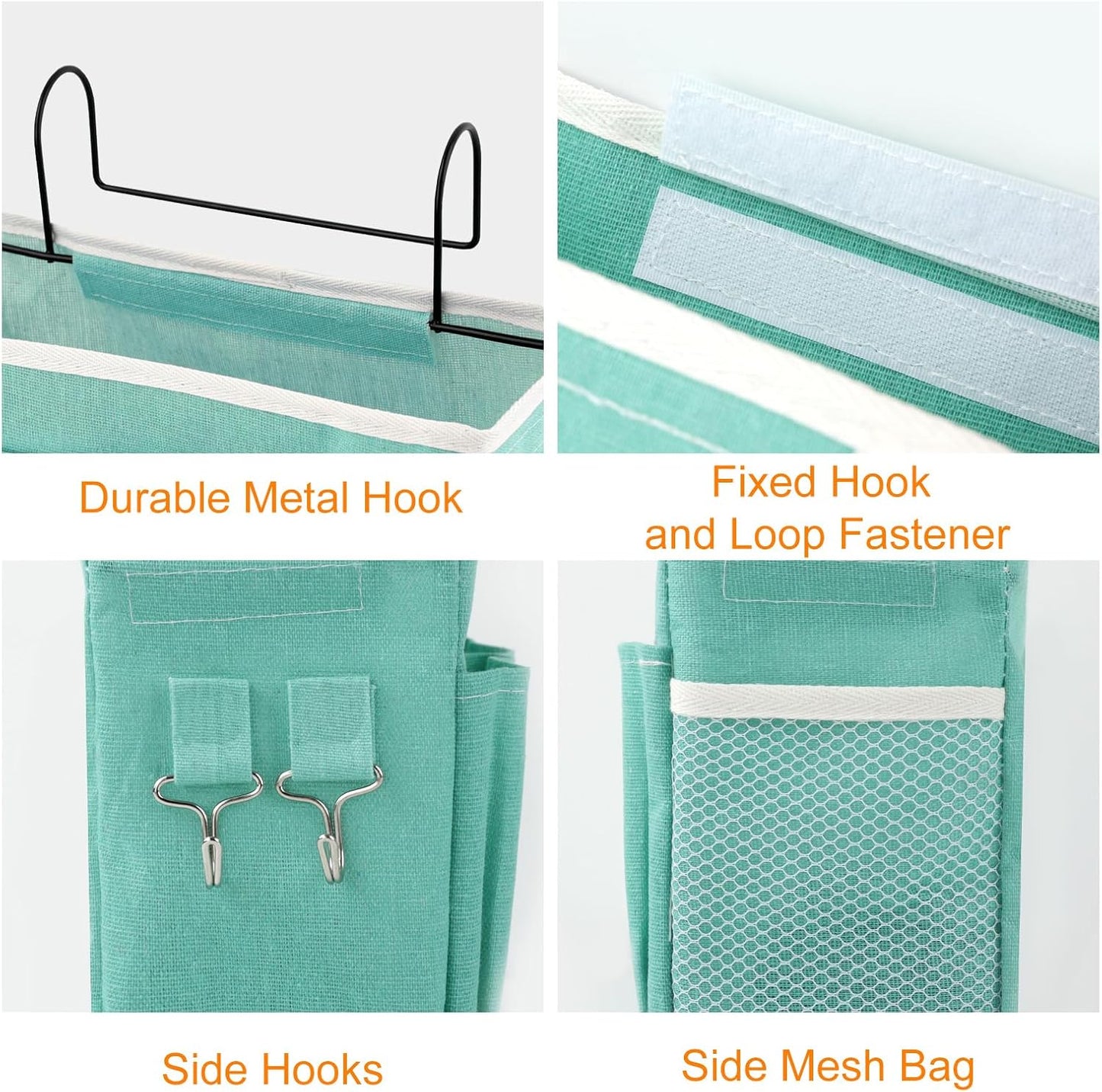 Surblue Bedside Caddy Bedside Storage Bag Hanging Organizer for Bunk, Hospital Beds, Dorm Rooms Bed Rails Camp 4 Pockets and 2 Hooks (Skyblue)
