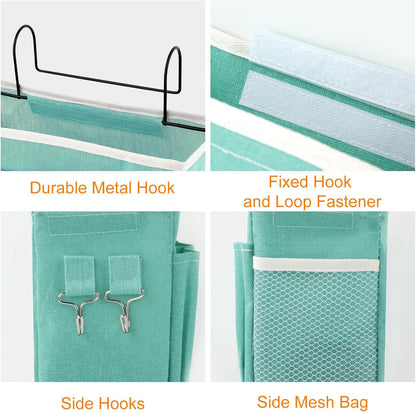 Surblue Bedside Caddy Bedside Storage Bag Hanging Organizer for Bunk, Hospital Beds, Dorm Rooms Bed Rails Camp 4 Pockets and 2 Hooks (Skyblue)
