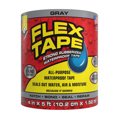 Flex Tape, Original Thick Flexible Rubberized Waterproof Tape - Seal and Patch Leaks, Works Underwater, Indoor Outdoor - Home RV Roof Plumbing and Pool Repairs, Clear, 4 in x 5 ft, Pack of 1