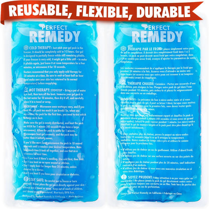 Perfect Remedy Gel Ice Packs for Injuries with Strap Cover, Flexible Hot Cold Compress, Soothing Soft Ice Packs for aid in Injuries Conditions, Alternative to Hot Water Bottles (Blue, Regular)