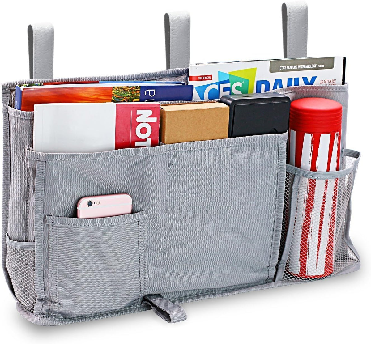 Large Pocket Bedside, Hanging Storage Organizer for Books,Phones,Tablets,Accessory and TV Remote - Best for Headboards, Bed Rails, Dorm Rooms, Bunk Beds, Apartments, Bathrooms &Travel (Light blue)