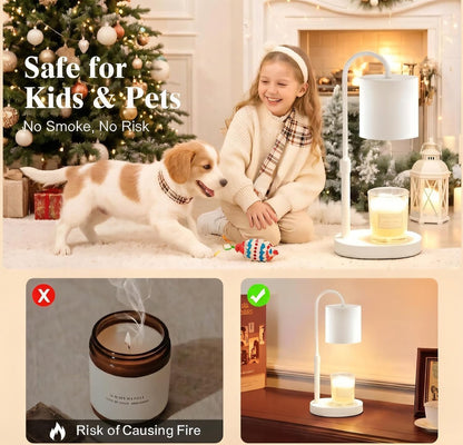 Dreamholder Electric Candle Warmer Lamp with Timer, Dimmable Candle Lamp with Adjustable Height, Wax Melter for Jar Candles Wood Base Floral Home Decor Gifts for Women Mom, Silver Glass