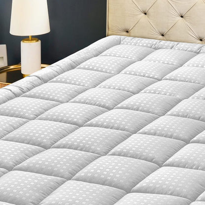 HYLEORY Queen Mattress Pad Quilted Fitted Mattress Protector Cooling Pillow Top Mattress Cover Breathable Fluffy Soft Mattress Topper with 8-21" Deep Pocket, Dark Grey