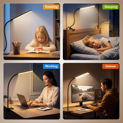 Vansuny Clip on LED Desk Lamp, Eye-Caring USB Reading Light for Home Office