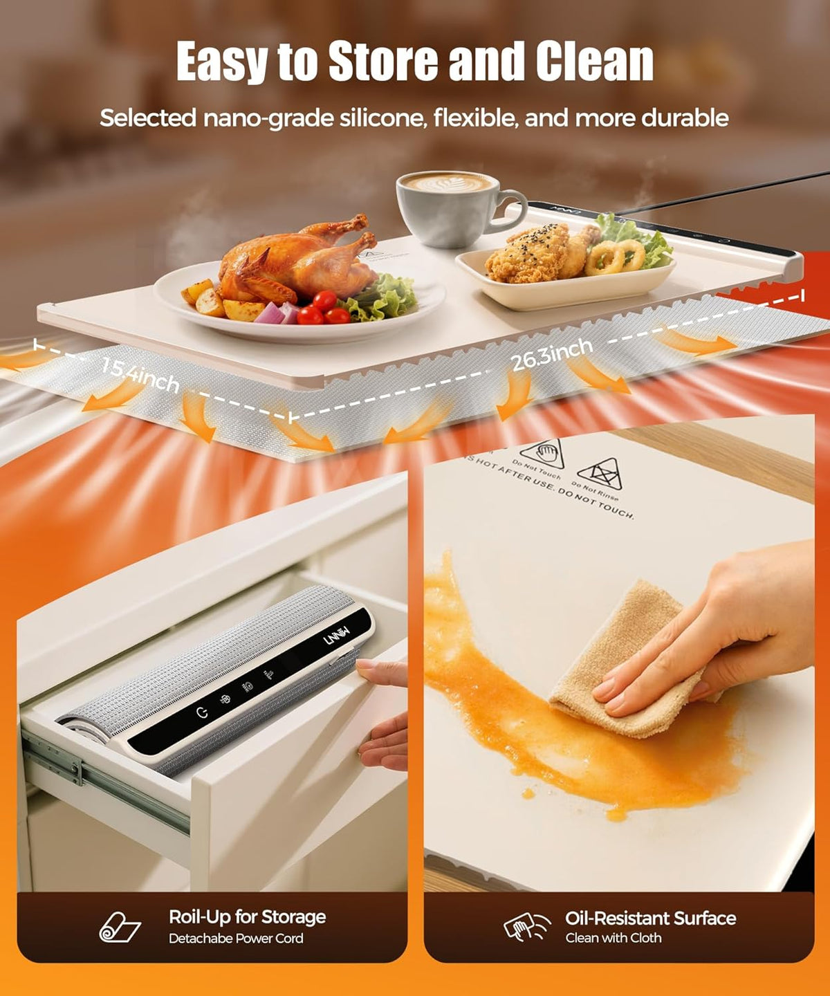 Warming Mat for Food, 26x15 Inch, Off White, Fast Heat, Child Lock