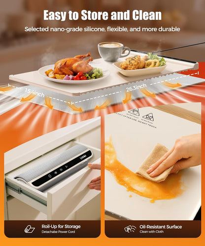 Warming Mat for Food, 26x15 Inch, Off White, Fast Heat, Child Lock