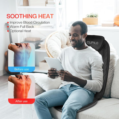 Back Massager with Heat, Massage Chair Pad with 5 Vibrating Modes, 2 Heat Levels Electric Massage Seat Cushion, Massage Pad for Back Pain Relief, Birthday Gifts for Men Husband Him Dad Mom Her