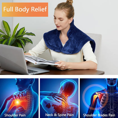 CAROMIO Massaging Heating Pad for Back Pain Relief, Neck and Shoulders