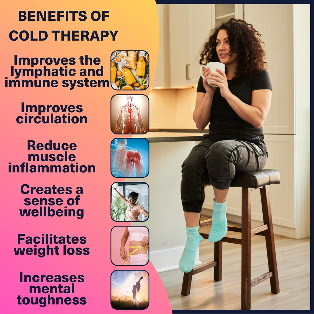 Relief Genius Cold Therapy Socks with Reusable Gel ice Packs - Achieve Relief from Sprains, Muscle Pain, Bruises, Swelling, Edema, Chemotherapy, Arthritis, Post Partum Foot (Black, Large)