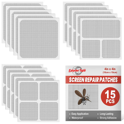 15 Sheets Window Screen Patches Repair Kit Gray 3 Sizes Fiberglass Patches | Self-Adhesive Fiberglass Screen Repair Patches in 3 Sizes, Quick Fix for Window Screen Tears & Holes, Grey