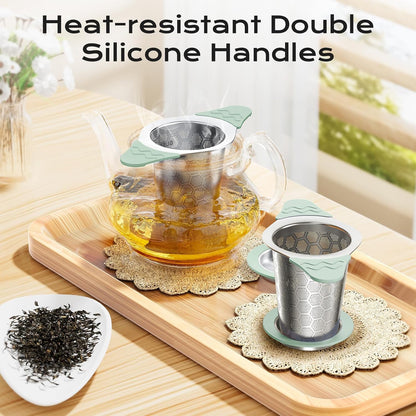 Tea Infuser for Loose Leaf Tea,Stainless Steel Tea Infuser with Heat Proof Silicone Handles,Extra Fine Mesh Tea Strainers Filter Fine Tea Leaves Effectively,Fits TeaPots/Mugs