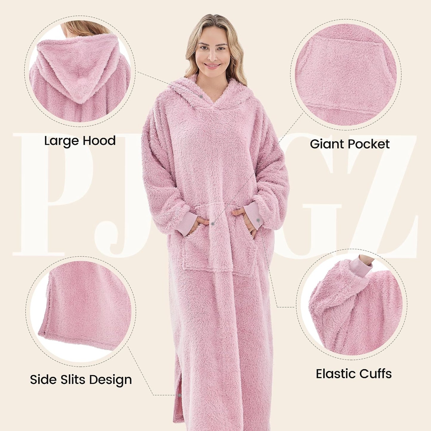 PJGGZ Wearable Blanket Hoodie for Women Men, Fleece Warm Comfy Hooded Sweatshirt with Pockets & Sleeves Cozy Gift for Adult