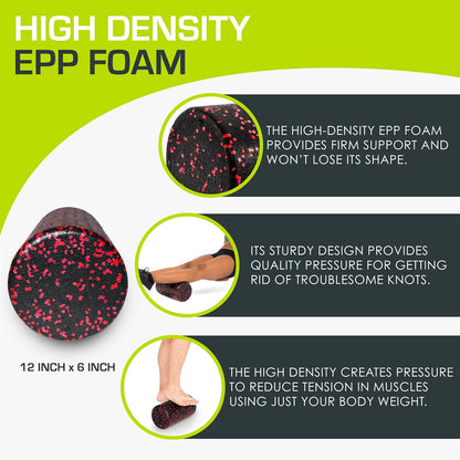 ProsourceFit High Density Foam Rollers 12 - inches long, Firm Full Body Athletic Massage Tool for Back Stretching, Yoga, Pilates, Post Workout Muscle Recuperation, Black