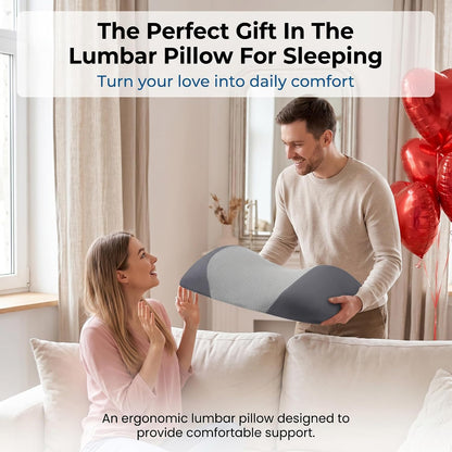 Lumbar Support Pillow for Sleeping,Premium Memory Foam Lower Back Pain Relief Bed Rest Support Pillows for Car Bed,Couch,Waist Support Care Cushion,Sleep Lumbar Pillow (Black Grey)