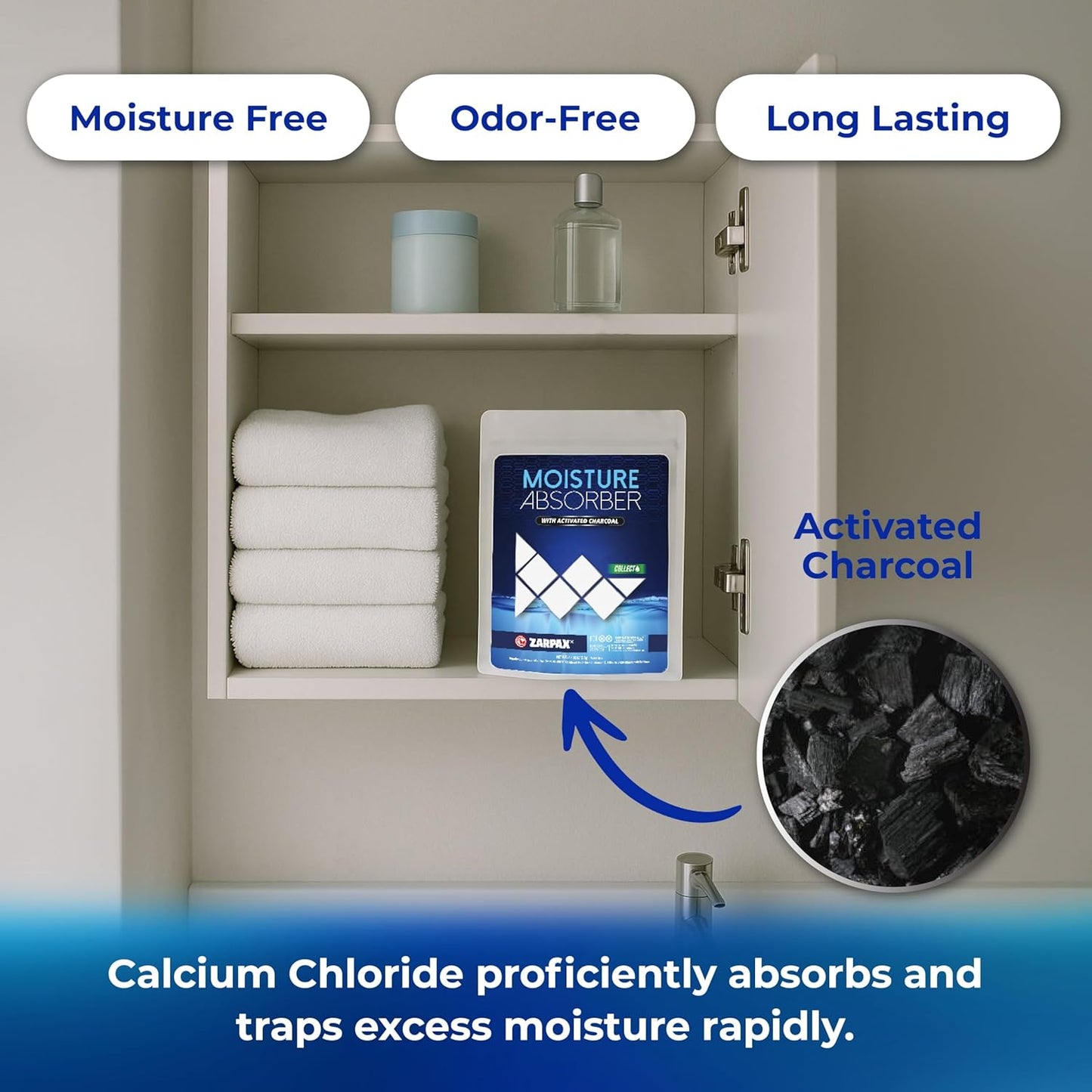 Zarpax Moisture Absorber Sachets Activated Charcoal 7.5 oz/212g - Remove Excess Moisture In Air & Odor - Desiccant Dehumidifier for Closet, Drawer, Storage - Dampness & Humidity Control - Set of 5