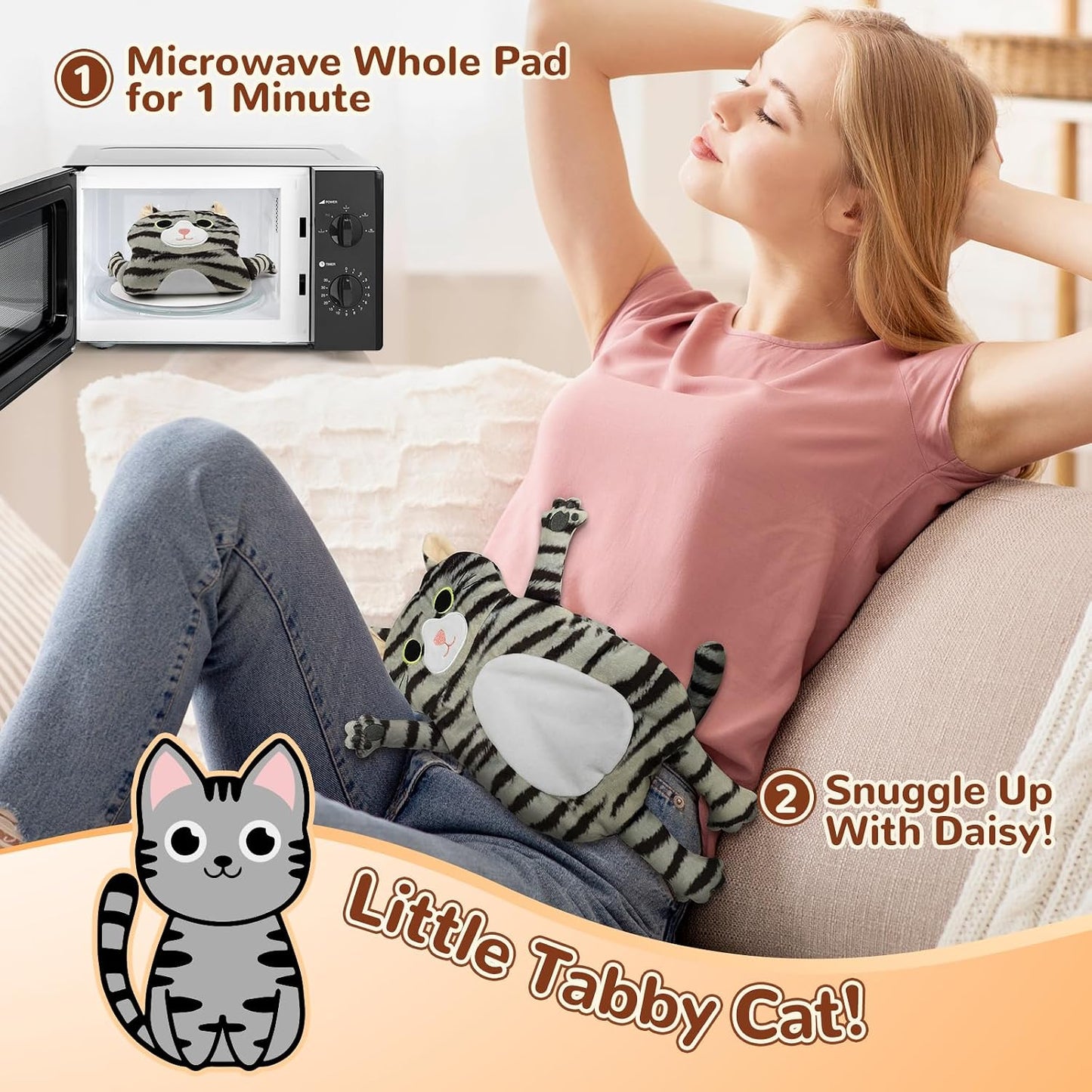 Microwave Heating Pad for Pain Relief, 17" x 9" Microwavable Heating Pads for Cramps, Back Pain, Neck Shoulder, Muscles, Knee, Joints, Natural Heat Pack Moist Heat, Black Cat