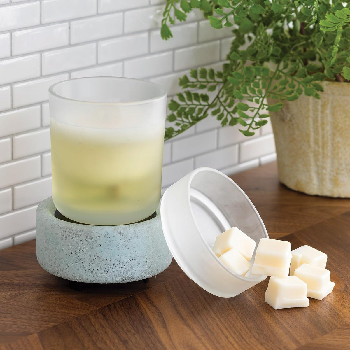 Candle Warmers ETC 2-in-1 Candle and Fragrance Warmer for Warming Scented Candles or Wax Melts and Tarts with to Freshen Room, Pewter Walnut