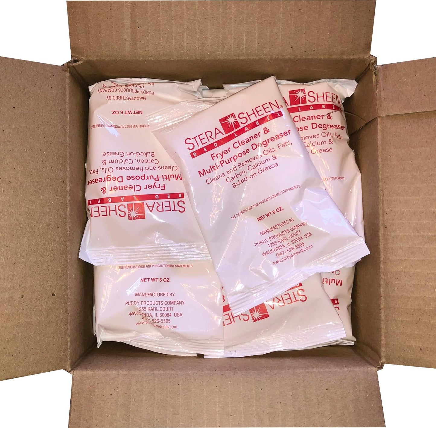 Stera Sheen Fryer Cleaner, 24 x 6 oz. Pkts, Stera Red Label Food Grade Fryer Cleaning Powder, Fryer Boil Out, Easy Use Portion Packets