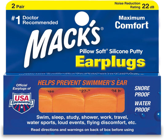 Mack’s Pillow Soft Silicone Earplugs – 2 Pair – The Original Moldable Silicone Putty Ear Plugs for Sleeping, Snoring, Swimming, Travel, Concerts and Studying