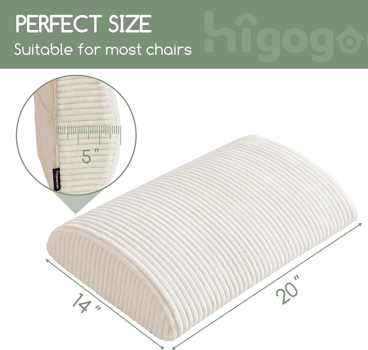HIGOGOGO Lumbar Support Pillow for Recliner Chair/Accent Chair/Couch, Memory Foam Back Support Cushion for Elderly, Recliner Cushions for Back Rest, Pain Relief, Reading, Washable Cover, Brown