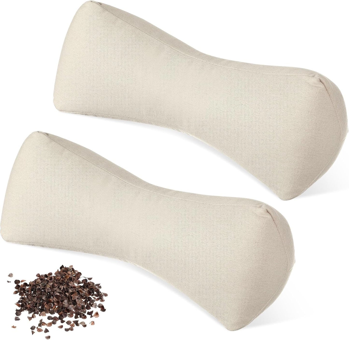 DoubleFill 2pcs Buckwheat Neck Support Pillow Cervical Pillow for Pain Relief Firm Support Adjustable Buckwheat Hulls Breathable for Side Back Sleepers Lunch Break Travel(Gray,Plush)