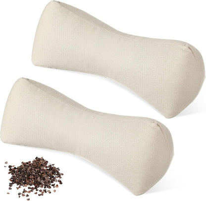 DoubleFill 2pcs Buckwheat Neck Support Pillow Cervical Pillow for Pain Relief Firm Support Adjustable Buckwheat Hulls Breathable for Side Back Sleepers Lunch Break Travel(Gray,Plush)