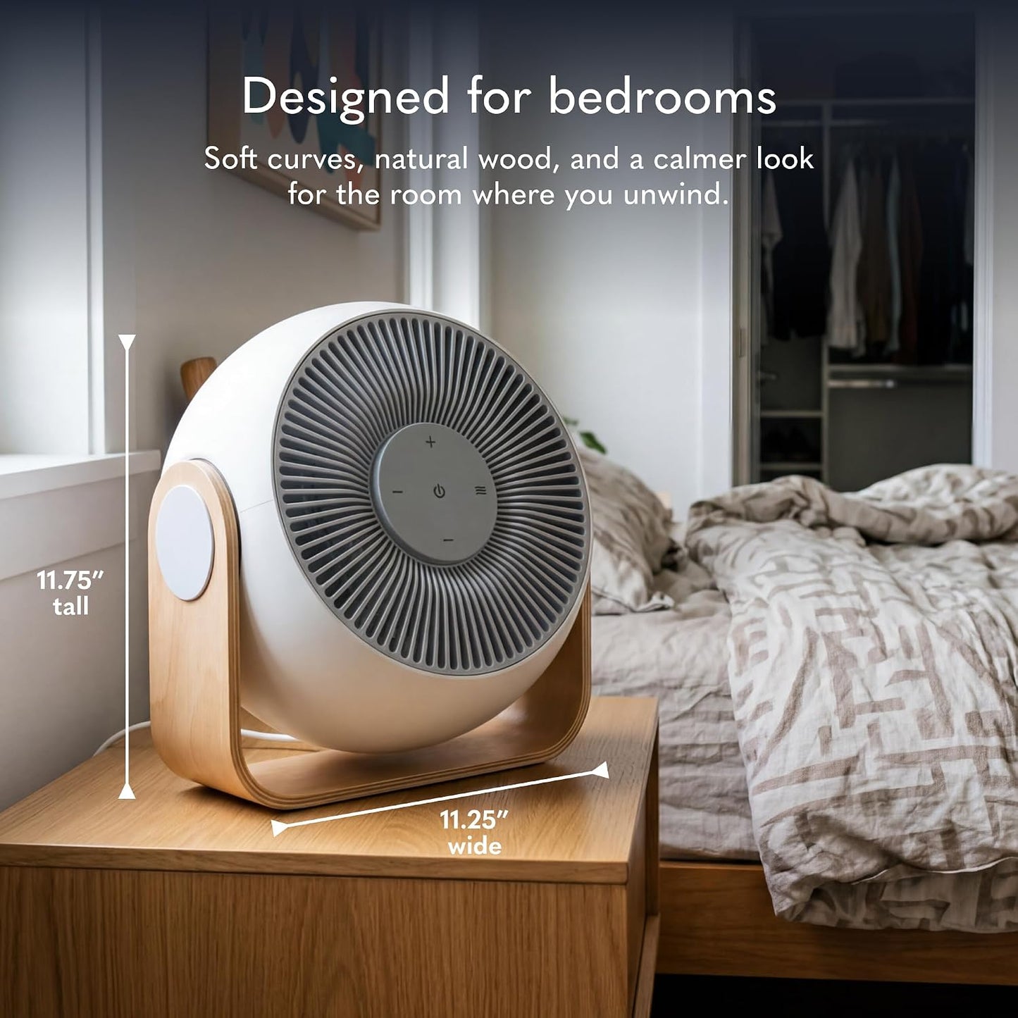 SNOOZ Breez 2 Smart Cooling Fan for Bedroom & White Noise Machine, Powerful | 2-in-1 Fan + White Noise Machine, 380 CFM, 10 Fan Speeds, 10 Sound Levels, App Remote, Timer, Scheduler, Auto Temp, Wood Base