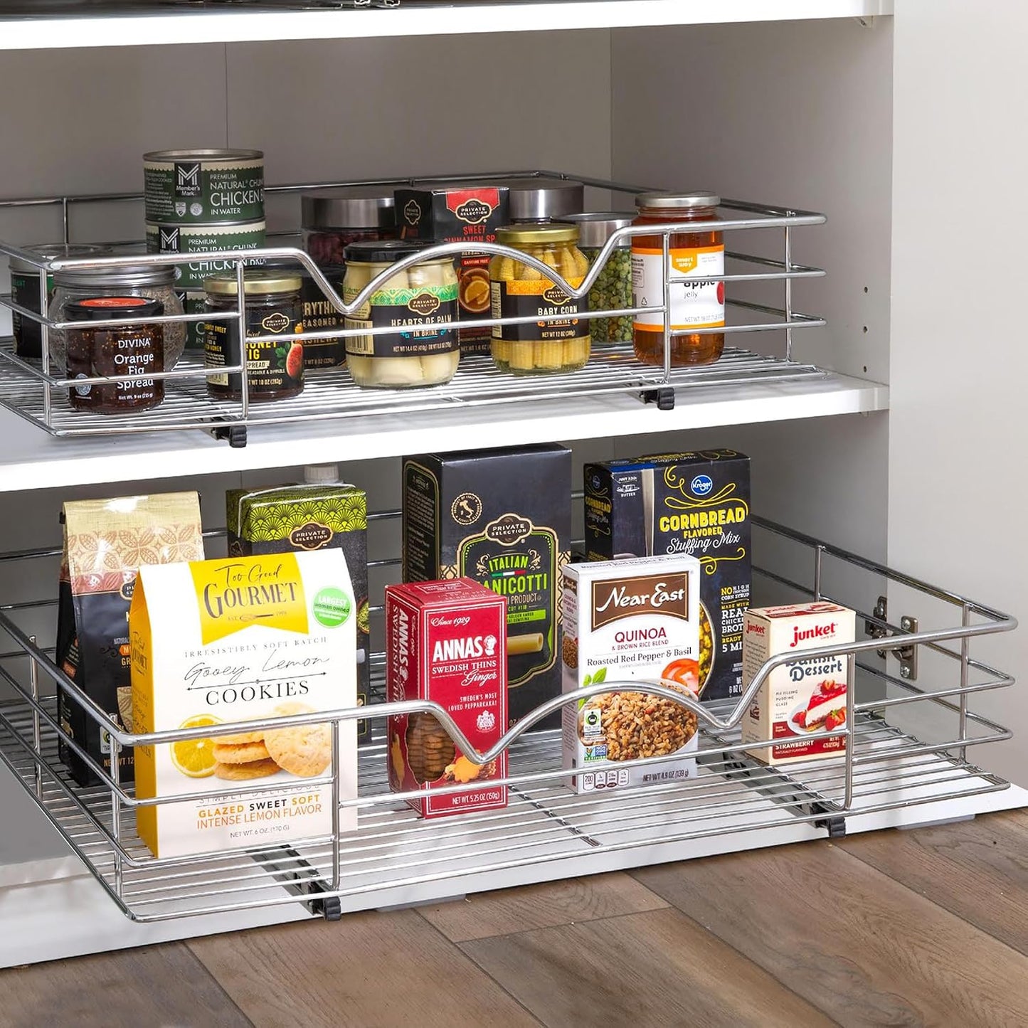 HOLDN’ STORAGE Pull Out Cabinet Organizer, Pantry Drawer, 14"W x 21"D x 5"H | Heavy-Duty Full-Extension, Roll Out Shelf for Pots, Pans & Under Sink Storage, Chrome, Require a 15.25"W Cabinet Opening