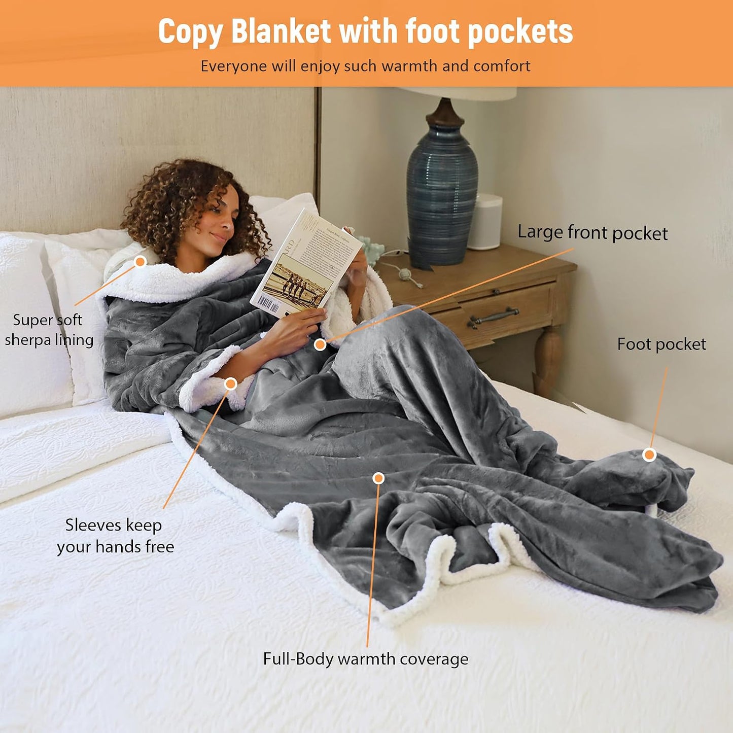 Catalonia Wearable Blanket with Sleeves & Foot Pocket for Adults | Soft Fleece Throw Wrap with Hands-Free Comfort, Perfect for Reading, TV Time & Relaxing, Christmas Gift for Women & Men