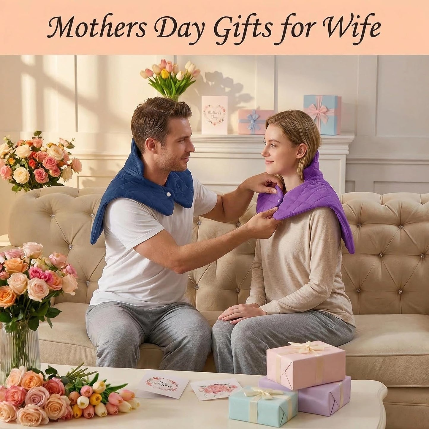 Weighted Heating Pad for Neck Shoulders and Back, Mothers Day Gifts for Mom Wife Grandma, Birthday Gifts for Women Men Dad, Instant Electric Heated Blanket with 9 Heat Options 4 Auto-Off Timer, Grey