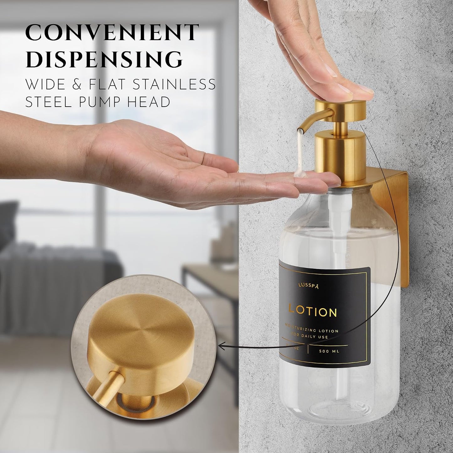 Shower Shampoo Dispenser Wall Mounted – 3 Refillable 16.9 oz Clear Bottles with Stainless Steel Pumps & No-Drill Adhesive Holders – Soap Dispenser Set for Bathroom (3 X Clear/Silver)