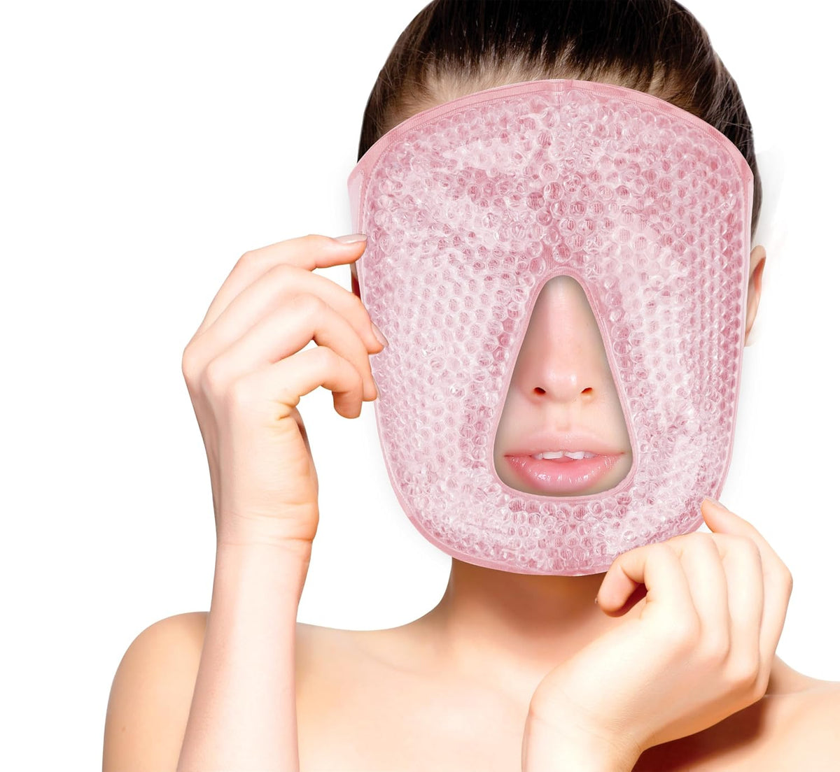 Hot and Cold Therapy Gel Bead Full Facial Mask by FOMI Care | Ice Face Mask for Migraine Headache, Stress Relief | Reduces Eye Puffiness, Dark Circles | Fabric Back (Full Face w/Eye Holes)