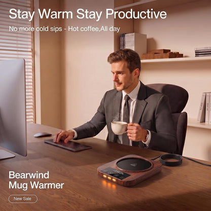 Coffee Mug Warmer for Desk - 9 Temperature Settings (100°F-180°F) Smart Electric Cup Warmer with 1-12H Timer, Large Heating Plate Auto Shut Off Coffee Warmer，Walnut