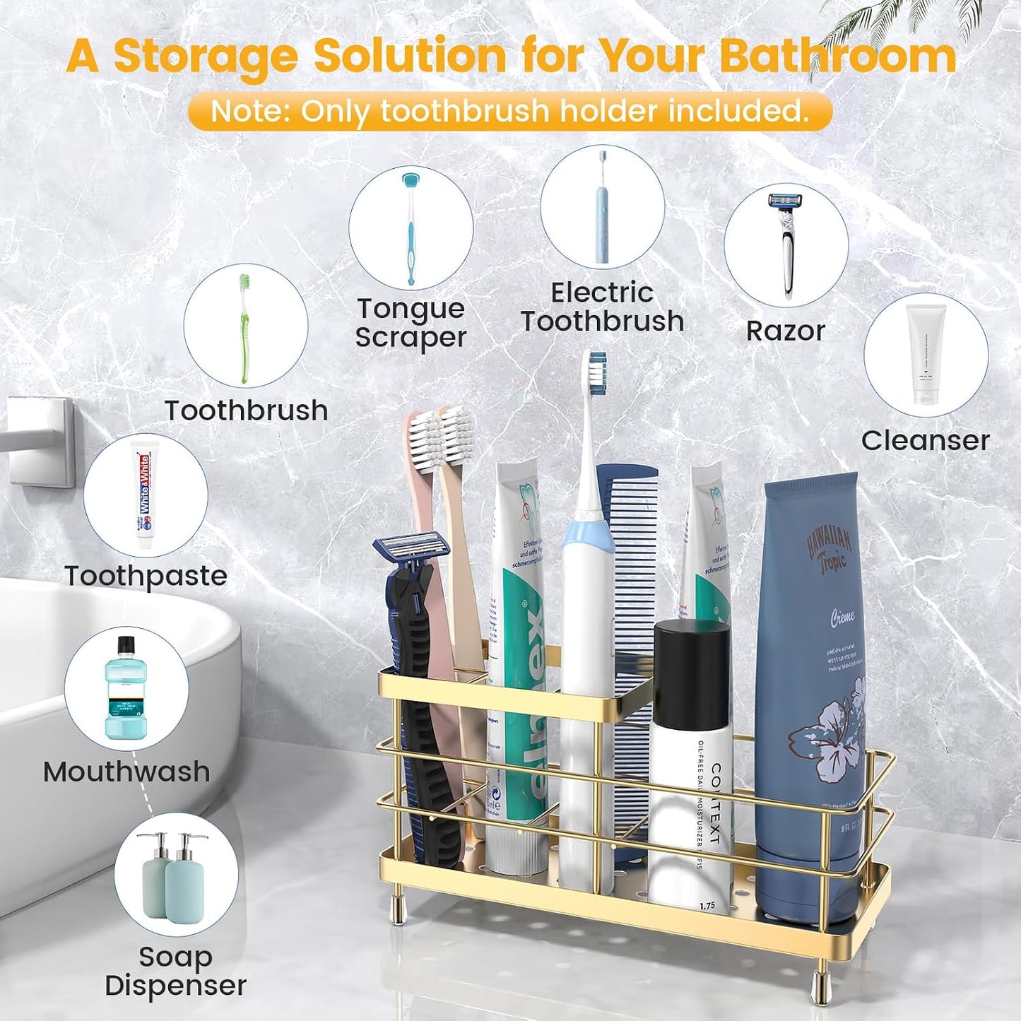 Luxspire Toothbrush Holders for Bathroom, Stainless Steel, 6 Slots, Black | Toothbrush Holders With Drainage, For Bathroom Countertop & Kitchen Sink, Bathroom Accessories