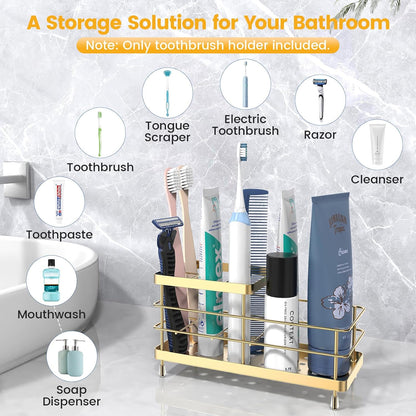 Luxspire Toothbrush Holders for Bathroom, Stainless Steel, 6 Slots, Black | Toothbrush Holders With Drainage, For Bathroom Countertop & Kitchen Sink, Bathroom Accessories