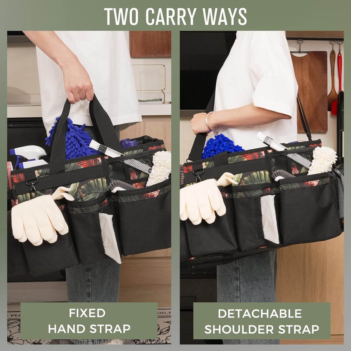 SCAVATA Wearable Cleaning Caddy, Cleaning Caddy Supplies Organizer with Handle & Shoulder Straps for Housekeepers, Under Sink & Car Cleaning Tool Organizers Bag with 4 Foldable Divider (NavyBlue)