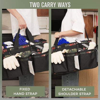 SCAVATA Wearable Cleaning Caddy, Cleaning Caddy Supplies Organizer with Handle & Shoulder Straps for Housekeepers, Under Sink & Car Cleaning Tool Organizers Bag with 4 Foldable Divider (NavyBlue)