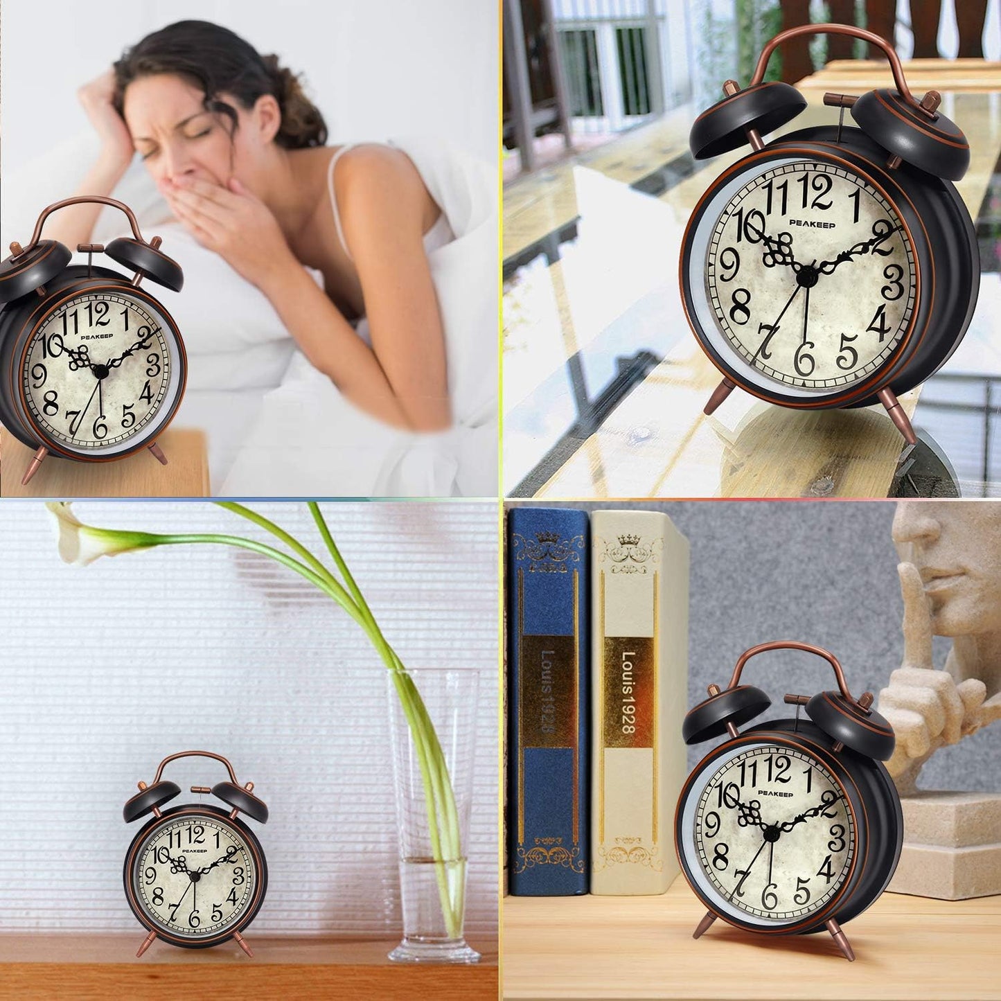Peakeep Loud Alarm Clock for Heavy Sleepers Adults, Metal 4.5 Inches | Twin Bell Battery Operated Analog Alarm Clocks for Bedrooms Kids' Room Decoration (Jewel Blue)