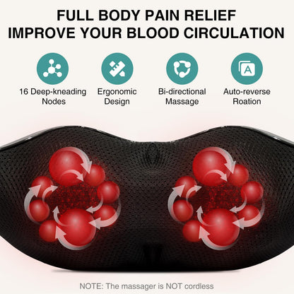 Nekteck Shiatsu Neck Massager with Heat for Pain Relief, NOT Cordless