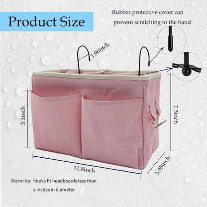 Bedside Caddy Bedside Hanging Storage Basket Multi-Function Organizer Caddy for Bunk and Hospital Beds Dorm Rooms Bed Rails, Can be Placed Glasses Books Mobile Phones（Navy Blue）