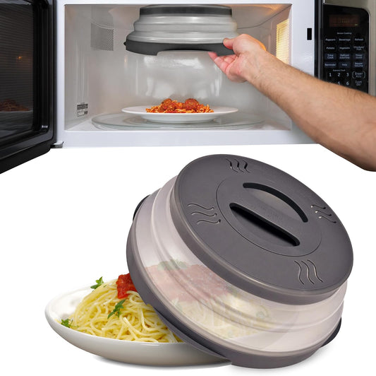 HOVER COVER Magnetic Microwave Splatter Cover - 12-Inch Collapsible - Gray